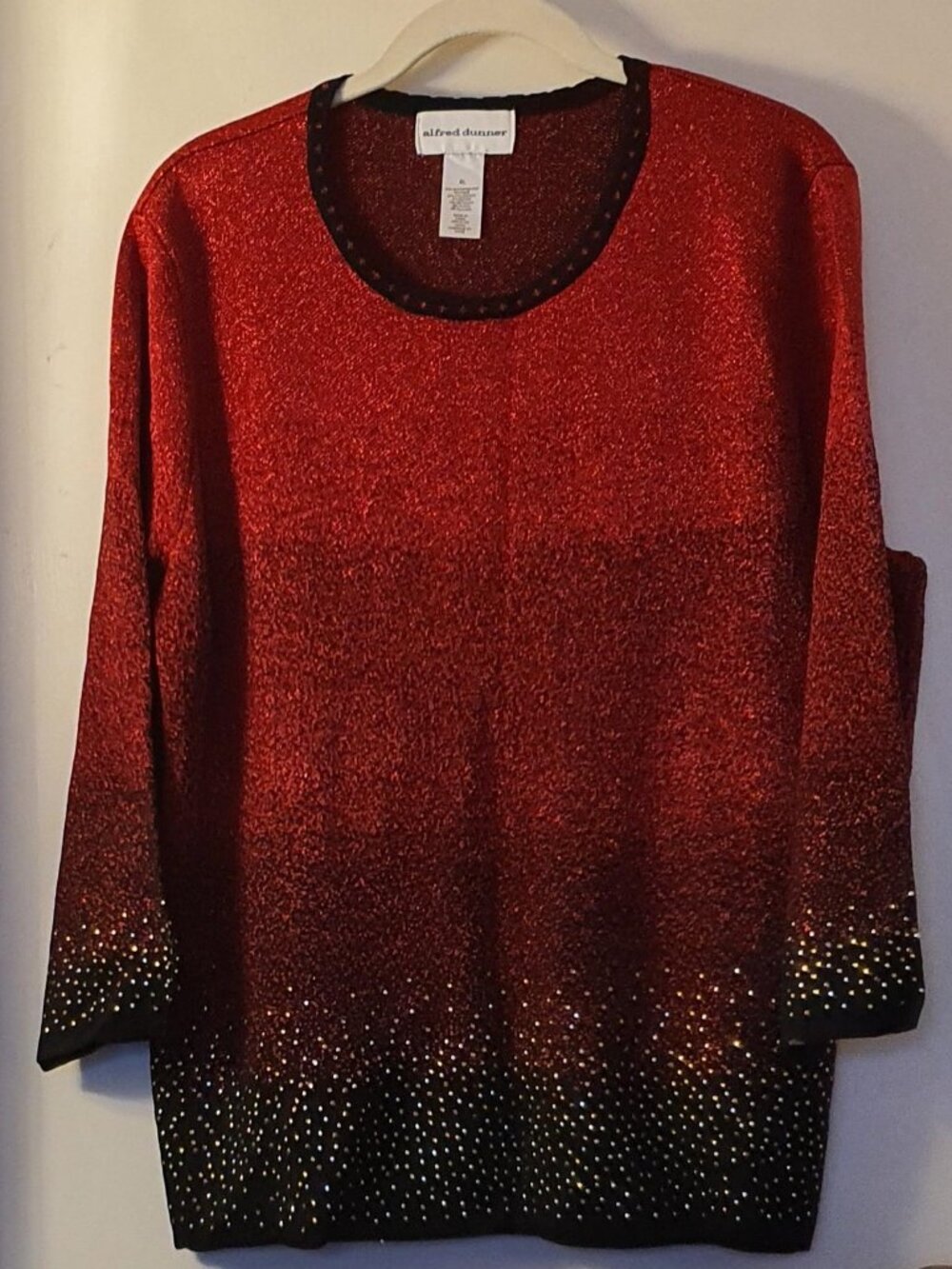 Alfred Dunner Women's Sweater Black Red Beaded Sparkle Size XLarge - Picture 2 of 4